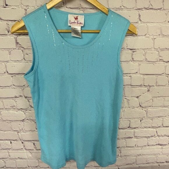 NWT Quacker Factory Beaded Linen Button Up Top and Ribbed Tank Top SET Sz S - Picture 7 of 13